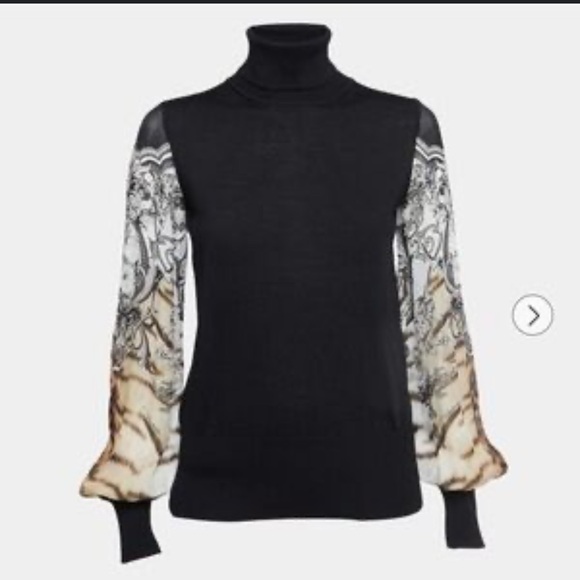 Roberto Cavalli Black and Cream Turtleneck Sweater 40 4 Small $870 - Picture 1 of 8